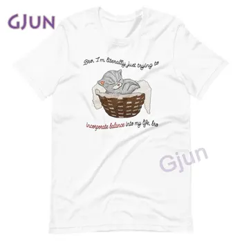 Памучен тениска Котка, Лятна дамски ежедневни свободна тениска с къс ръкав, градинска дрехи голям размер
