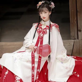 Дъждобран с бродерия Hanfu, дамски зимни топло наметало, дълга козина в китайски стил, с качулка, Древната традиционна дамски дрехи за cosplay