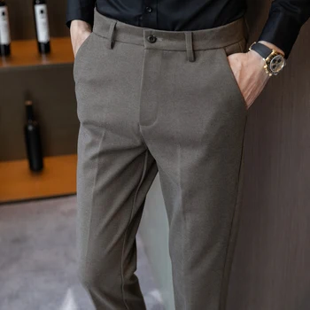 Ежедневни памучни мъжки панталони, обикновена приталенные мъжки панталони, новостите на пролетта, най-високо качество Класически бизнес панталони за мъже A137