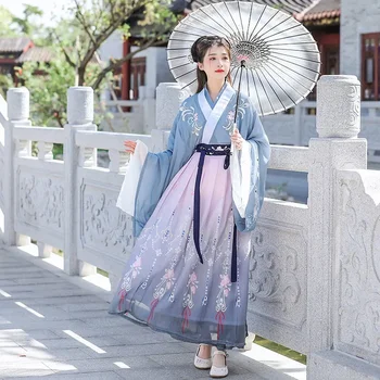 Женска традиционна китайска лилаво облекло Hanfu Нова бродерия Hanfu Принцеса народни танци на династията Вей Дзин