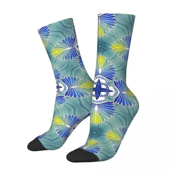 Ретро Тюркоазени мъжки чорапи с флорални повторение на Ancient Egypt Египетски унисекс в уличном стил, безшевни чорапи със забавна принтом, подарък за екипажа