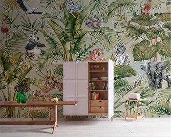 beibehang ръчно рисувани горски растения и животни в скандинавски стил, на фона на телевизор в хола, тапети papel de parede