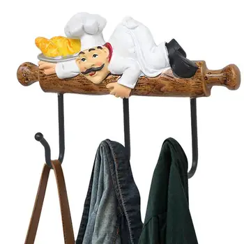 Френска закачалка за готвач Сладък дизайн на френски готвач, Самозалепващи Стенни Куки, Държач за кухненски инструменти, Органайзер, за съдове, кухненски ръкавици за фурна