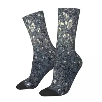 Черни и сребристи чорапи с пайети, мъжки и дамски Зимни чорапи с принтом