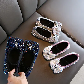 Кожени обувки за момичета, новост пролетта 2023 г., детски балет апартаменти, Детски ежедневни обувки с лък и пайети, обувки принцеса подметка, обувки за деца
