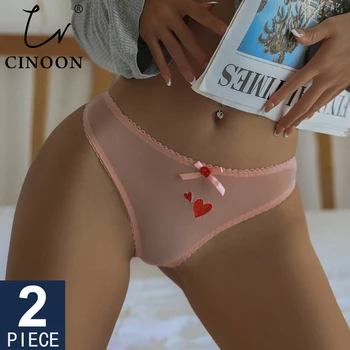 CINOON, 2 бр./компл., Жена секси дантелено бельо, Изкусителни бикини с ниска талия, с бродерия във формата на сърце, Прозрачни прашки, хубаво бельо