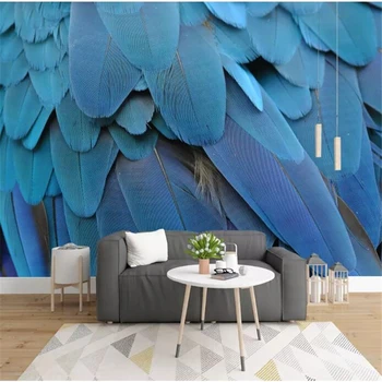 wellyu Потребителски тапети papel de parede 3d американската минималистичная мода текстура сини пера художествена стенопис фон стенен гоблен