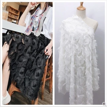 Шифоновая плат с флорални модел под формата на павлиньих пера дрехи с пискюли ръчно изработени, модни тъкани 
