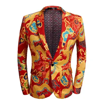 Мъжки ежедневни бутик в китайски стил, сакото с принтом Червен дракон, блейзери, мъжки дрехи с 3D-принтом графити, лятно палто