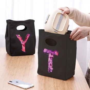 Чанта за Обяд Преносим Охладител Минерални Чанти за Жени, Мъже От 26 Paint Letter Series Lunch Box Пазарска Чанта За Съхранение на храна Bento Pouch