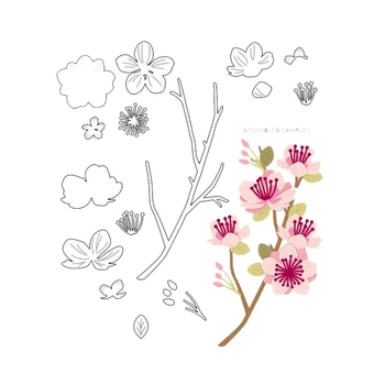 Новост 2023 г., Пролетни цветя сакуры, щанци за рязане на метал, scrapbooking за производство на хартия, рамки за картички, без печати
