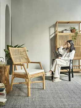 Естествен ратан, стол от ратан, ресторанная чайна, винтажное стол за отдих в стил Ваби съби с една облегалка и подлакътник