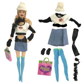 Официален NK, 1 комплект модни дрехи, Шапка + Риза + Панталон + Чанта + Чорапи + Ръкавици, модерни дрехи за Барби кукли, играчки аксесоари за 1/6 FR BJD