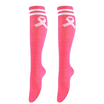 Дамски чорапи до прасците с розова панделка за повишаване на информираността за здравето на гърдите Спортни чорапи до коляното в ивицата над горната част на крака Чорапи до коляното