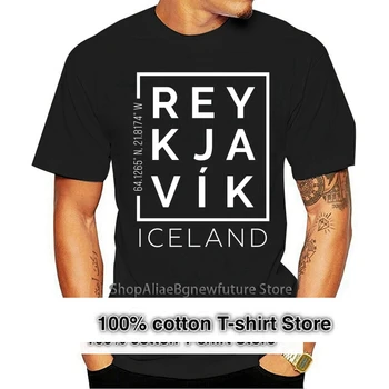 Забавна мъжки t-shirt, новост, тениски, дамски стилен сувенир, тениска с координатите на град Рейкявик, Исландия