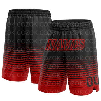Оригинални баскетболни шорти на черно и червено, с 3D принтом, мъжки къси панталони с името си, бързо съхнещи плажни шорти Mumber