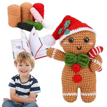 Комплект за плетене на джинджифил семейство сладкиши Коледа плетене на една кука С стъпка по стъпка видеоуроком, Коледна украса за спални, кабинет