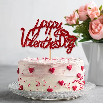 Topper за торта с Деня на Свети Валентин Red Love Cupcake Украса за торта за Свети Валентин, Сватбени аксесоари за празнични партита, topper за торта