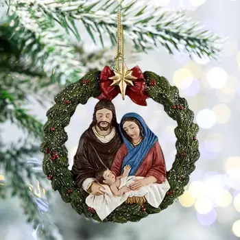 2023 Нов двустранен Акрилни окачен медальон с Исус, Автомобилно огледало за обратно виждане, Окачване, декорация за Коледната елха, Коледни украси, подаръци