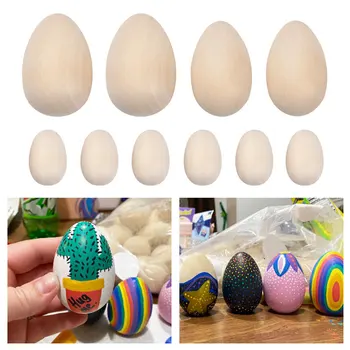 1бр Яйца от естествено дърво, имитация на Графити, рисувани на ръка, детски забавни играчки 