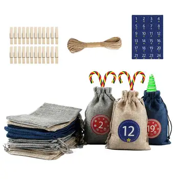 24шт подарък пакети Advant за коледни подаръци, чанти за коледа адвент-календар, за Многократна употреба многофункционални чанти с голям капацитет, декор за коледно парти