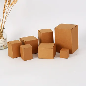 50шт Различни размери Кафяво-Бяла Кутия от Крафт-хартия и Кутия За опаковане на по-малки Подаръци Картонена Кутия за Сватбени партита Опаковъчна Кутия за diy