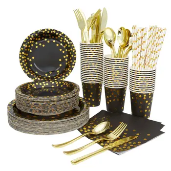 Черното злато с релефни грах в съдове за Еднократна употреба хартиена чиния костюм за парти за рожден ден покривка флаг теглене украса на продукта