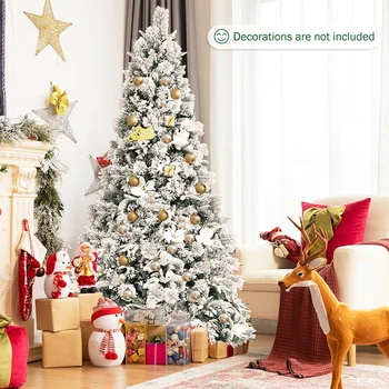 7-подножието Коледно дърво на панти с снежинками, реалистични плодове и цветя коледна звезда, Здрава метална поставка, луксозни коледни елхи