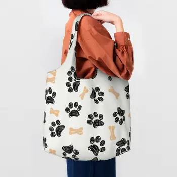 Пазарска чанта за костите, оставени от кучето, дамски холщовая чанта през рамо, здрава чанта за любителите на лапите на животните, чанти за пазаруване в хранителни магазини, чанти Подаръци