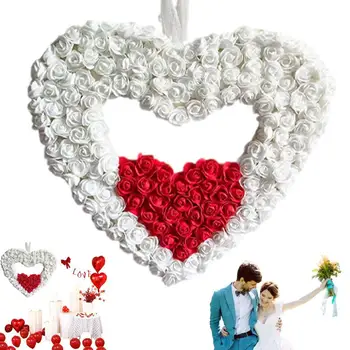 Венци за Свети Валентин за входната врата, креативна венец от изкуствени рози във формата на сърце, продукти за декорация на дома за Свети Валентин