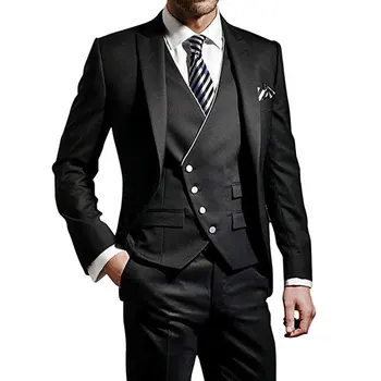 Модерен бизнес сватбени и официални комплекти блейзеров за мъже 3 бр. / Мъжки Оборудвана с костюм, сако, панталон, жилетка