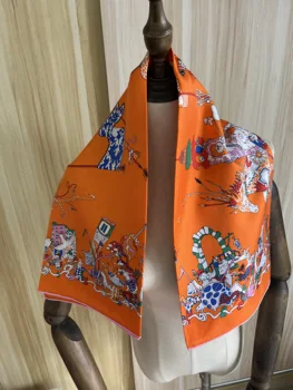 2023 ново записване, елегантен модерен оранжев 16 мм 100% копринен шал 90*90 см, квадратна шал, саржевая обвивка, за жени, подарък за дамата на момичето