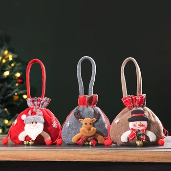Чанти за коледни ябълки от 3 теми, коледни торбички дантела прозорци 3 на стил, както е показано, 3D Коледни подаръчни торбички за Многократна употреба подарък чанта за кукли