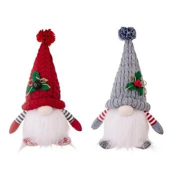 Коледен орнамент, вязаная шапчица, кукла Рудолф с подсветка, Безлични кукла джудже, Коледна украса, Лесни за използване, Червен
