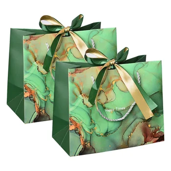 2 елемента Хартиени Подаръчни Пакети с Бантиком-Лента, Подаръчни Торбички с Дръжки за Рожден Ден, Сватба, Коледа, Партита, Пазаруване