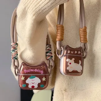 Дизайн на чанти INS в Япония и Корея, хубаво кафяво куче с каишка за носене за слушалки и Bluetooth за Apple Airpods 1 3 2 Pro, 2-аз мультяшная кутия за кученца