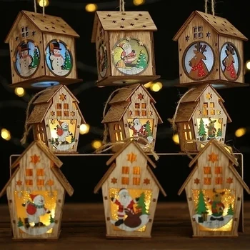 1 бр. Коледен led Дървена къща, Прекрасната Украса на дървото, Празничен декор