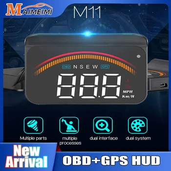 HUD M11 Централен Дисплей БДС + GPS Двухсистемный Проектор За Автомобилни Стъкла за измерване на Скоростта на Скоростта на Температурата на Водата Напрежение Аларма за Превишаване на Скоростта