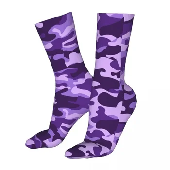 Лилави военни камуфляжные чорапи, мъжки, Дамски чорапи от полиестер с забавен камуфляжным принтом, Висококачествени Летни Есенно-зимни чорапи, подаръци