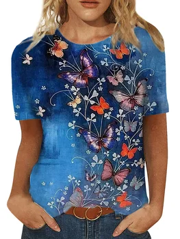 Дамски Модни Тениски От Полиестер С 3D Принтом, Летни Тениски С къс Ръкав И една Пеперуда, Графични Тениски, Градинска Дрехи, широки Дрехи Оверсайз