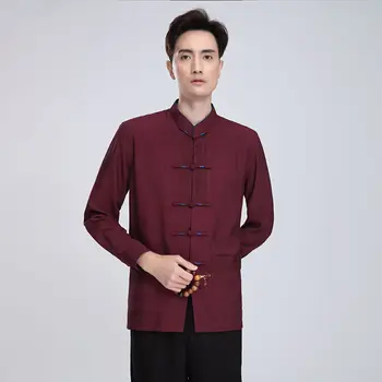Мъжки блузи В Традиционен Китайски Стил Кунг-Фу, Риза Hanfu В Китайски Стил, Костюм Тан, Памучен Линия, Дрехи Тан С Дълъг Ръкав, Плюс Размер
