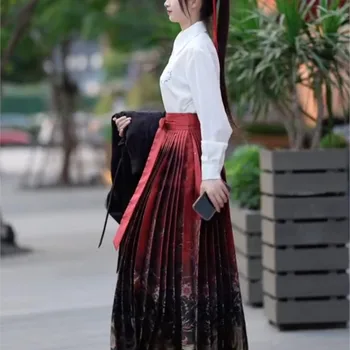 Есента рокля Hanfu В новия китайски стил, модифициран темперамент, ежедневна пола с червен кон, женствена рокля Hanfu костюм