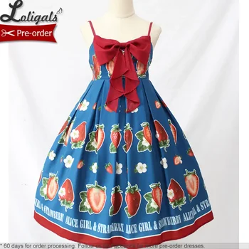 Ежедневна рокля JSK Lolita с принтом сладко от ягоди, Лятна рокля миди от Alice Момиче