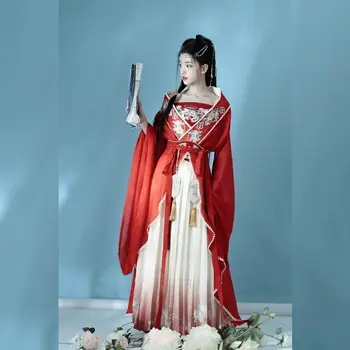 Традиционно китайското Древно виолетово-червена рокля Hanfu, костюм, рокля, пола-прашка С крила, дамски секси вечерни костюми на принцеси за изпълнения
