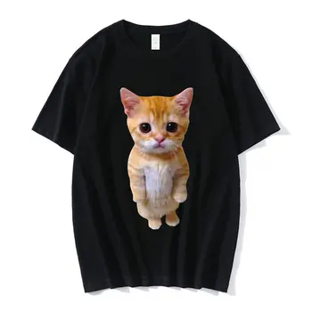 Тъжен Плачущий Котка, Модерна графична тениска Унисекс, Модни тениски с къс ръкав, Негабаритная Градинска Облекло y2k за мъже, блузи, ризи kawaii