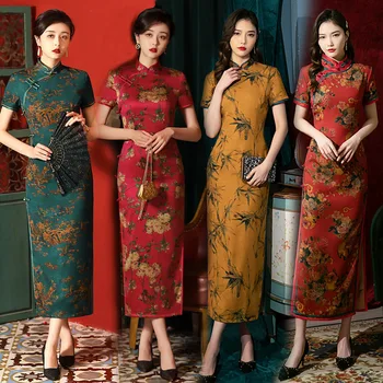 Китайското Национално-секси Лятна рокля с къс ръкав на лигавицата Чонсам Ръчно изработени копчета с цветен дизайн в Ретро стил от Женски Ципао Плюс размери от M до 3XL