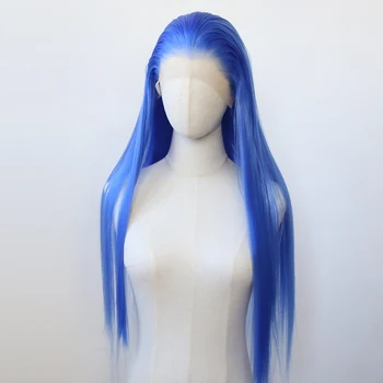 Синя перука 13x4 Синтетични перука с дантела Отпред Дълга Права синтетични перука синьо с дантела отпред, предварително выщипанный от топлоустойчива влакна.