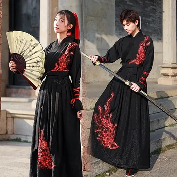 Нов древен мъжки костюм Hanfu в китайски стил с дълъг ръкав, мъжки и дамски дрехи за изпълнения на класически отношение в стил ся