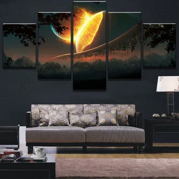 Картина върху платно HD Печат на Големи небесни сблъсъци, живопис върху платно, от 5 части, монтиране на художествено изображение, декорация на дома, хол