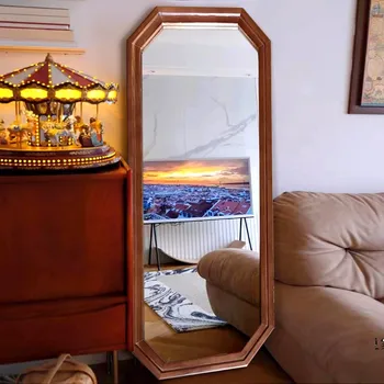 Винтажное огледало, окачени на стената, Хол, дървен правоъгълник, огледало за грим в спалнята, естетичен интериор на стаята за момичета Lustro